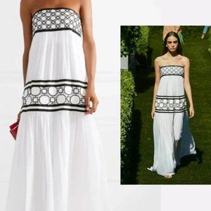 Tory Burch Tory Burch SILK Christie Dress white black GEOMETRIC Strapless Maxi 8